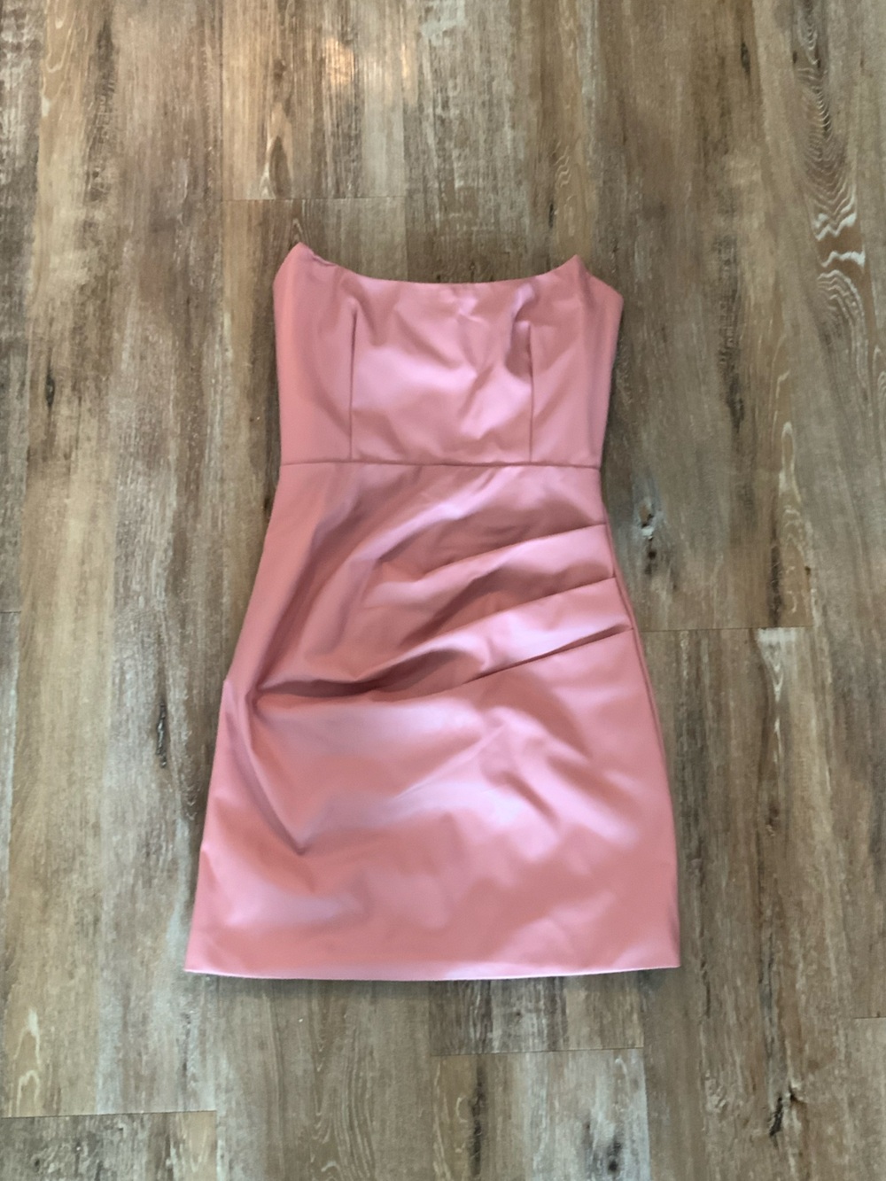 Bardot Strapless Pink Satin Mini Dress